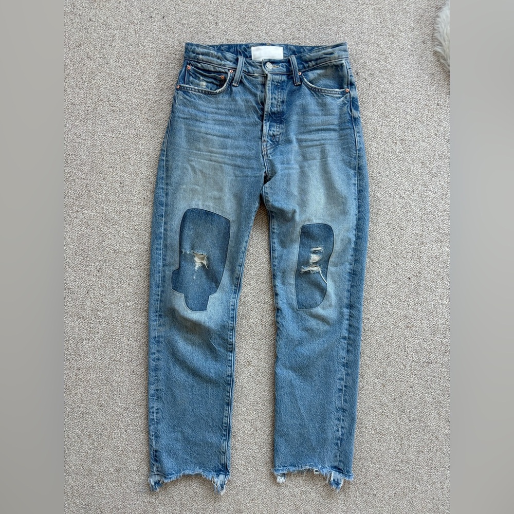 MOTHER High-Rise Patchfront Blue Jeans
